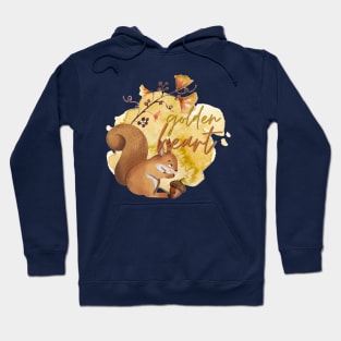 Golden Heart Watercolour Autumn Squirrel Hoodie